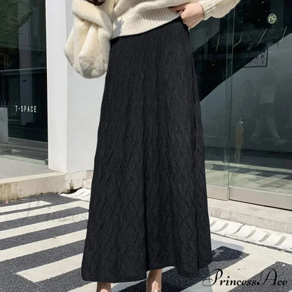 Knitted Long Drooping A-Line High Waisted Woolen Skirt