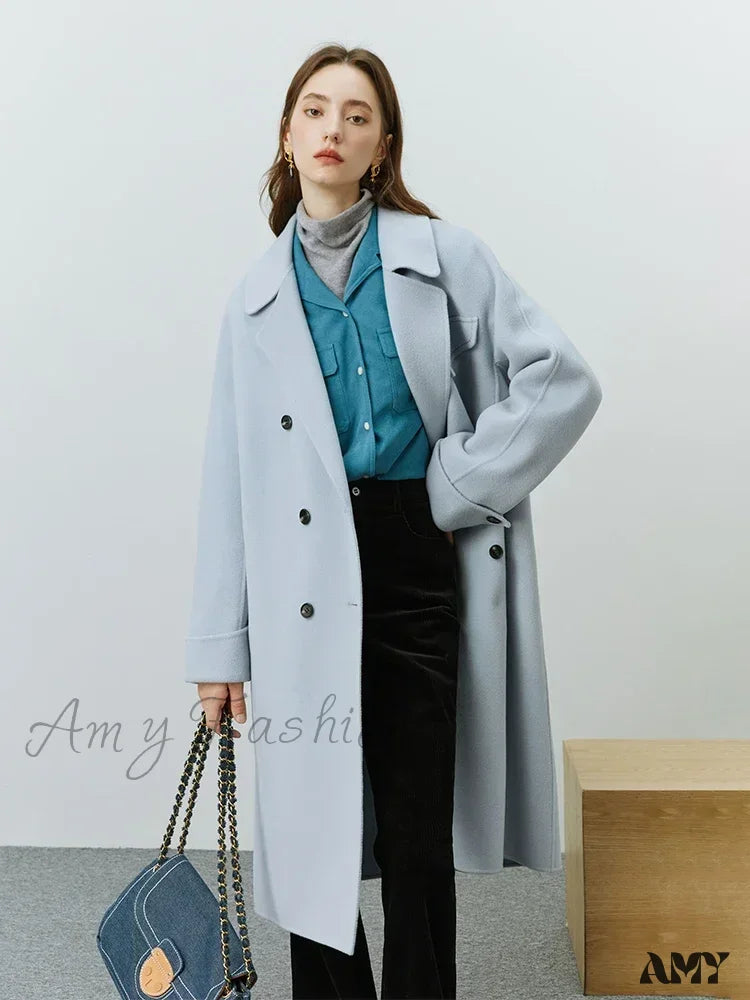 Korean Full Woolen Long Autumn Winter Hepburn Double-sided Special Color Gentle Wind Coat