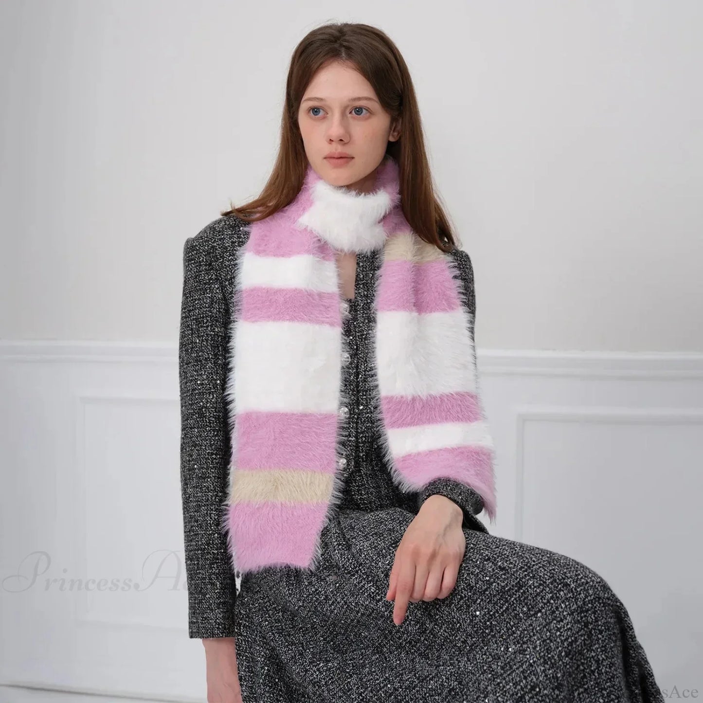 Korean Style Soft Warm Stripe Knitted Scarf for Autumn/Winter