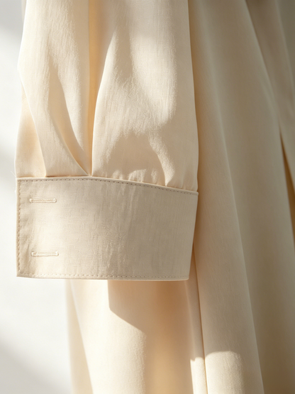 Linen Cotton 2 Piece Set For Women - Elegant Long Sleeves Belted Shirt And Wide Leg Pants - Summer Resort Style 2026
