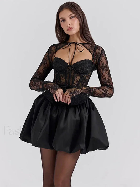 Lace Bandage See-Through Mini Dress