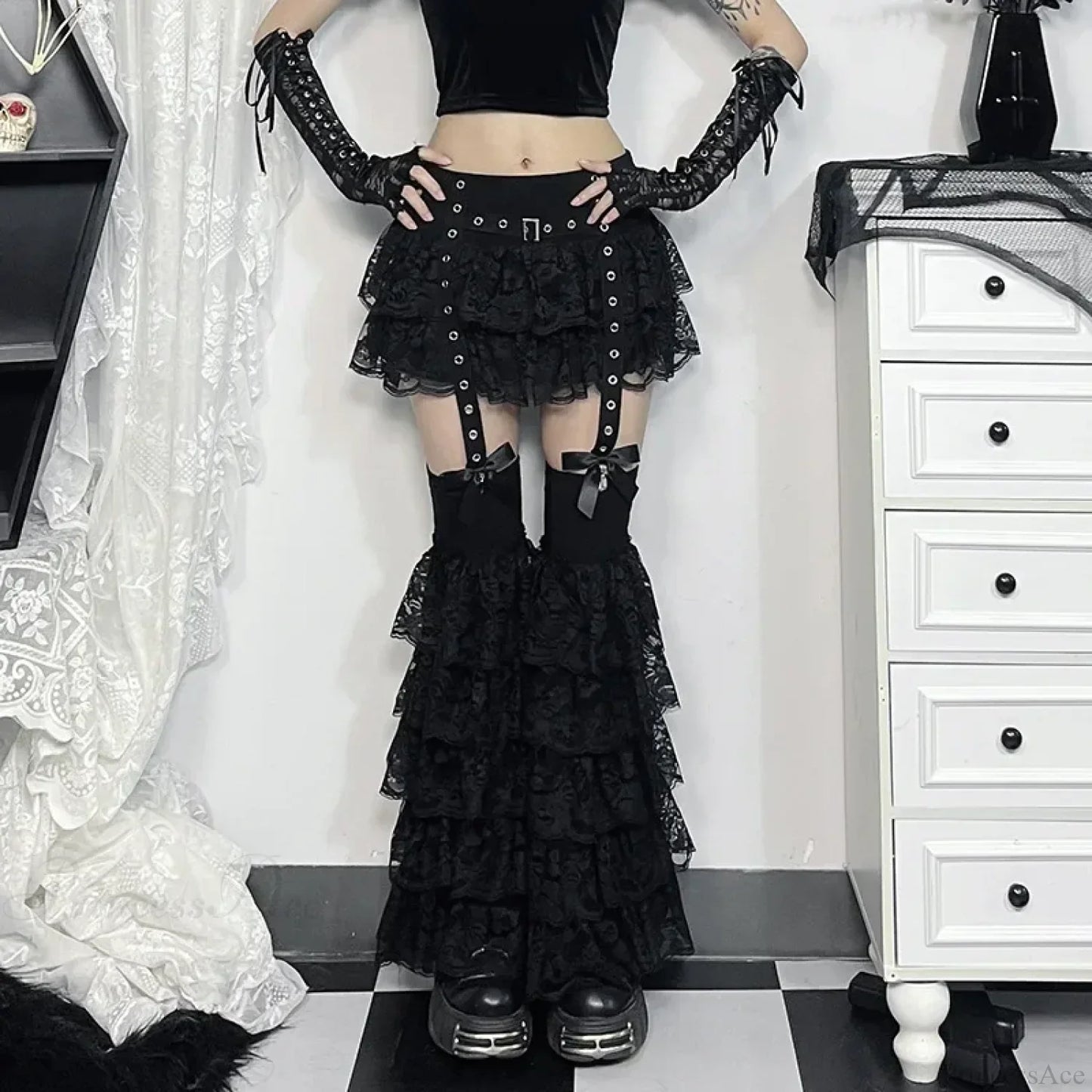 Lace Layered Eyelet Mini Skirt