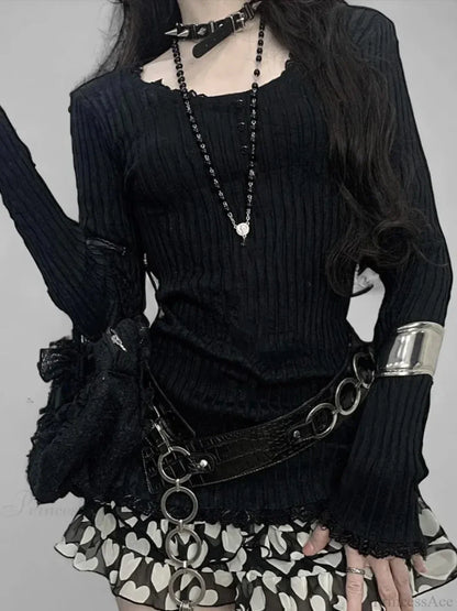 Lace O-neck Knit Top