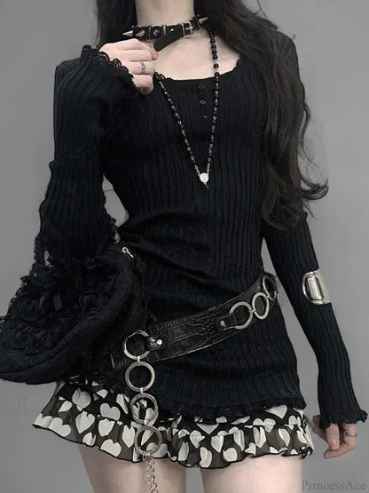 Lace O-neck Knit Top