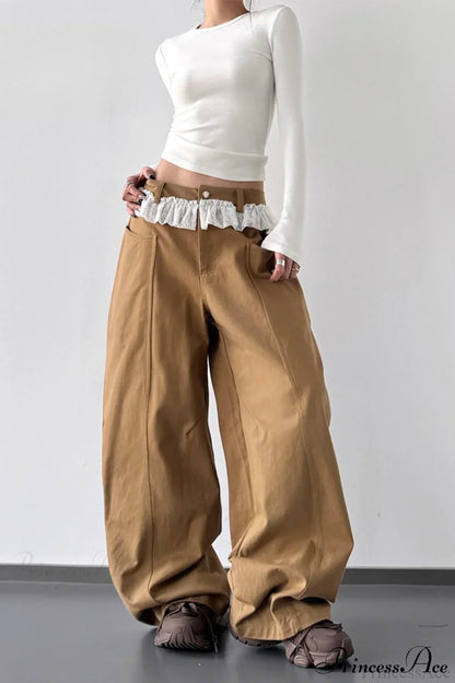 Lace Panel High Waist Wide Leg Jeans