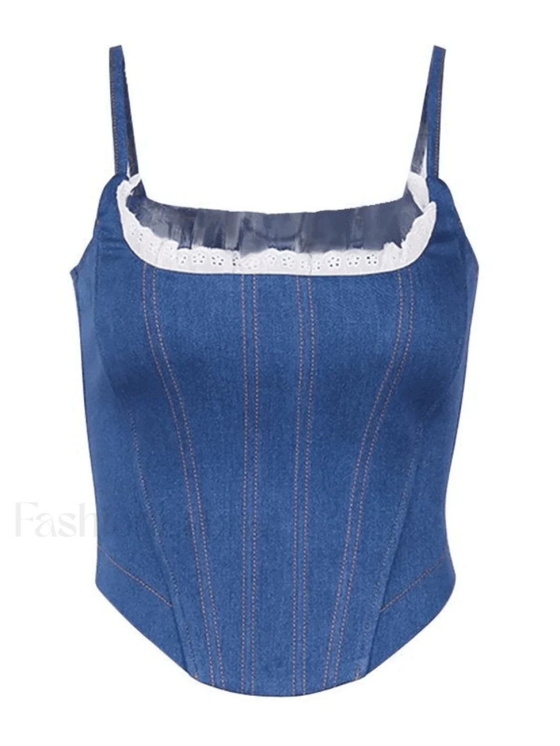 Lace Paneled Denim Corset Top