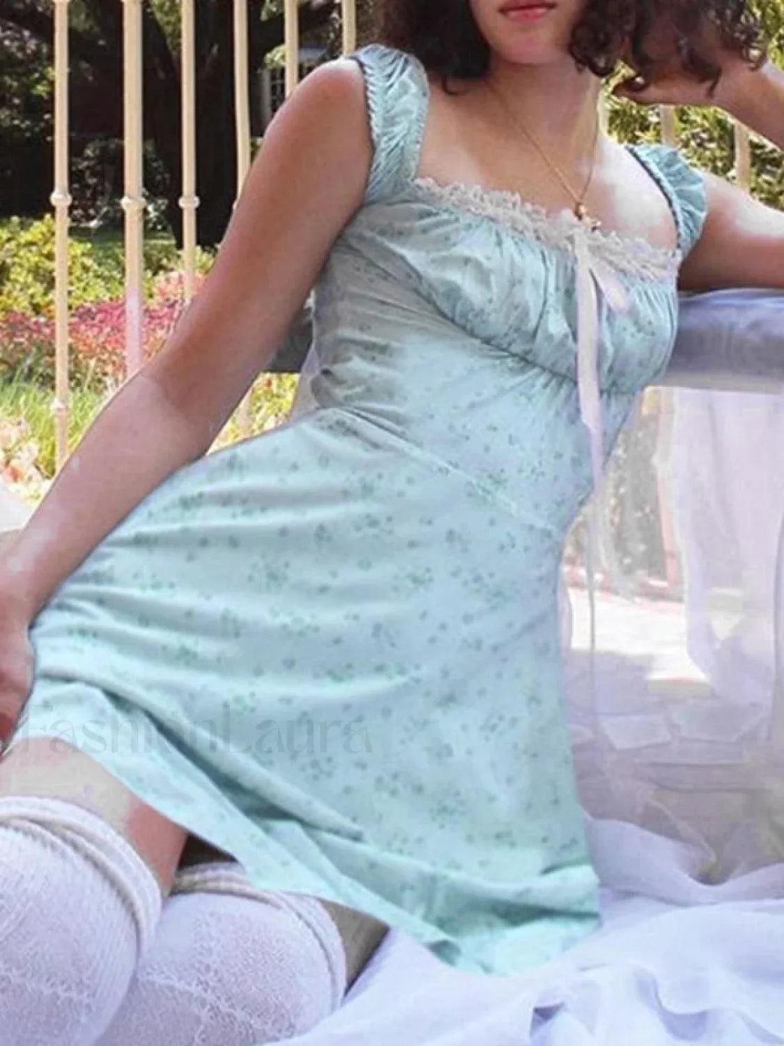 Lace Paneled Floral Mini Dress