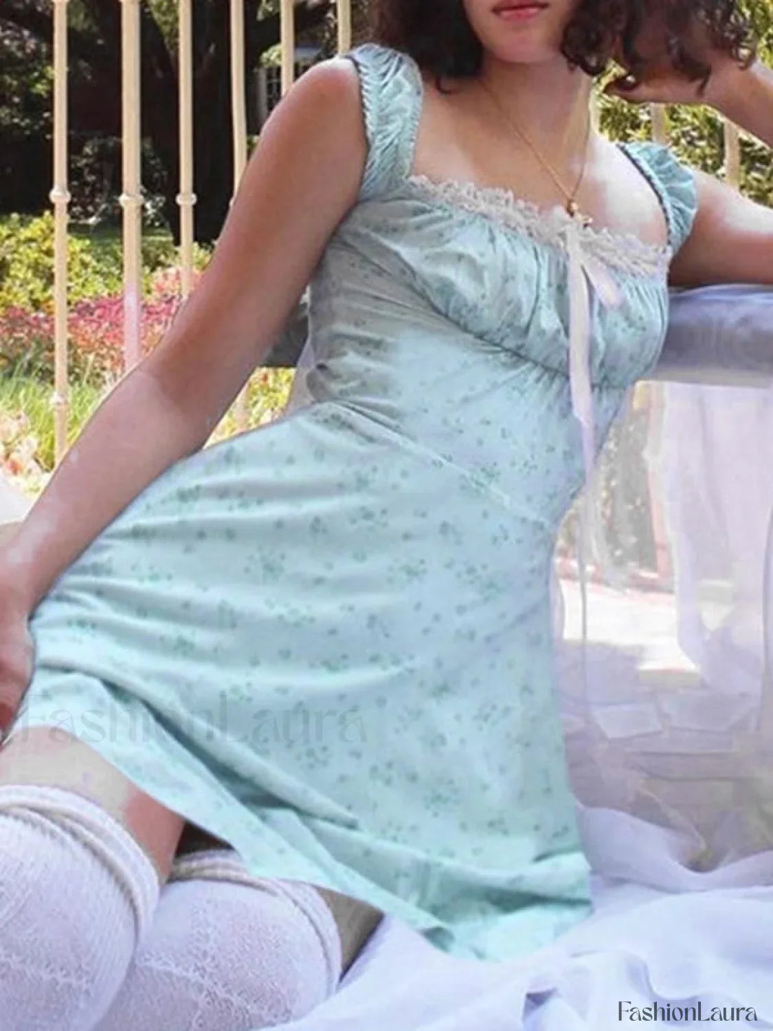 Lace Paneled Floral Mini Dress