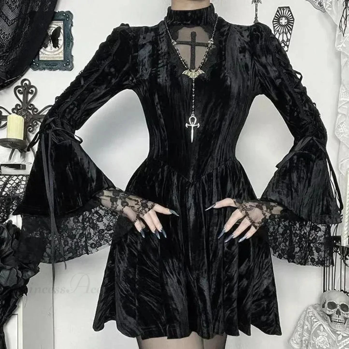 Lace Patchwork Flare Mini Dress