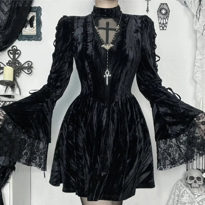 Lace Patchwork Flare Mini Dress