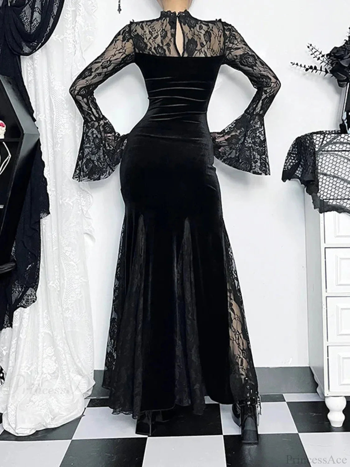 Lace Patchwork Flare Sleeve Maxi Dress
