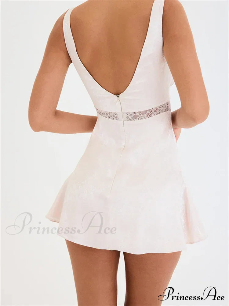 Lace Patchwork See Through Vintage A - Line Mini Dress