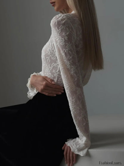 Lace Ruffle Cuff Trendy Long Sleeve Shirt
