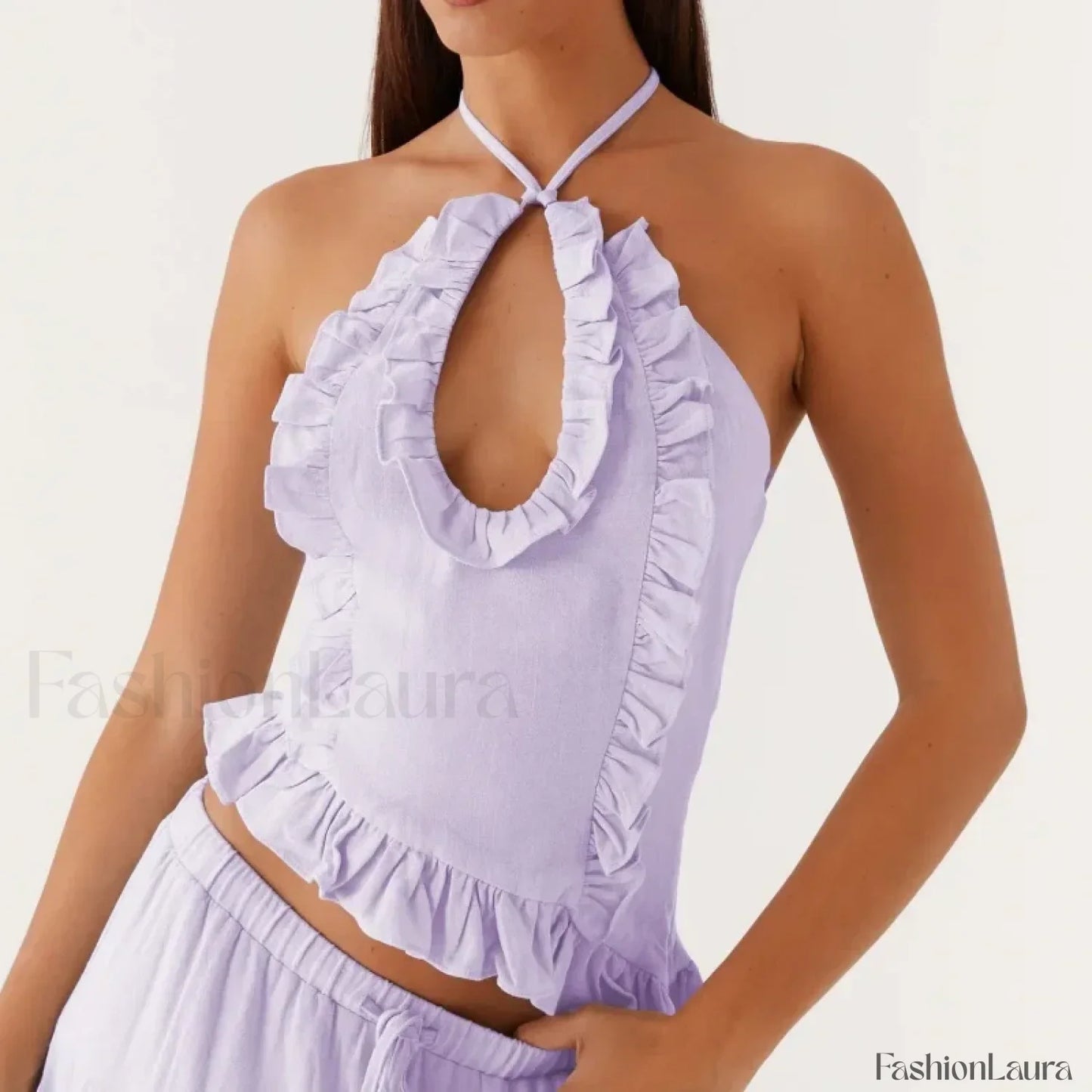 Lace Ruffle Halter Crop Top