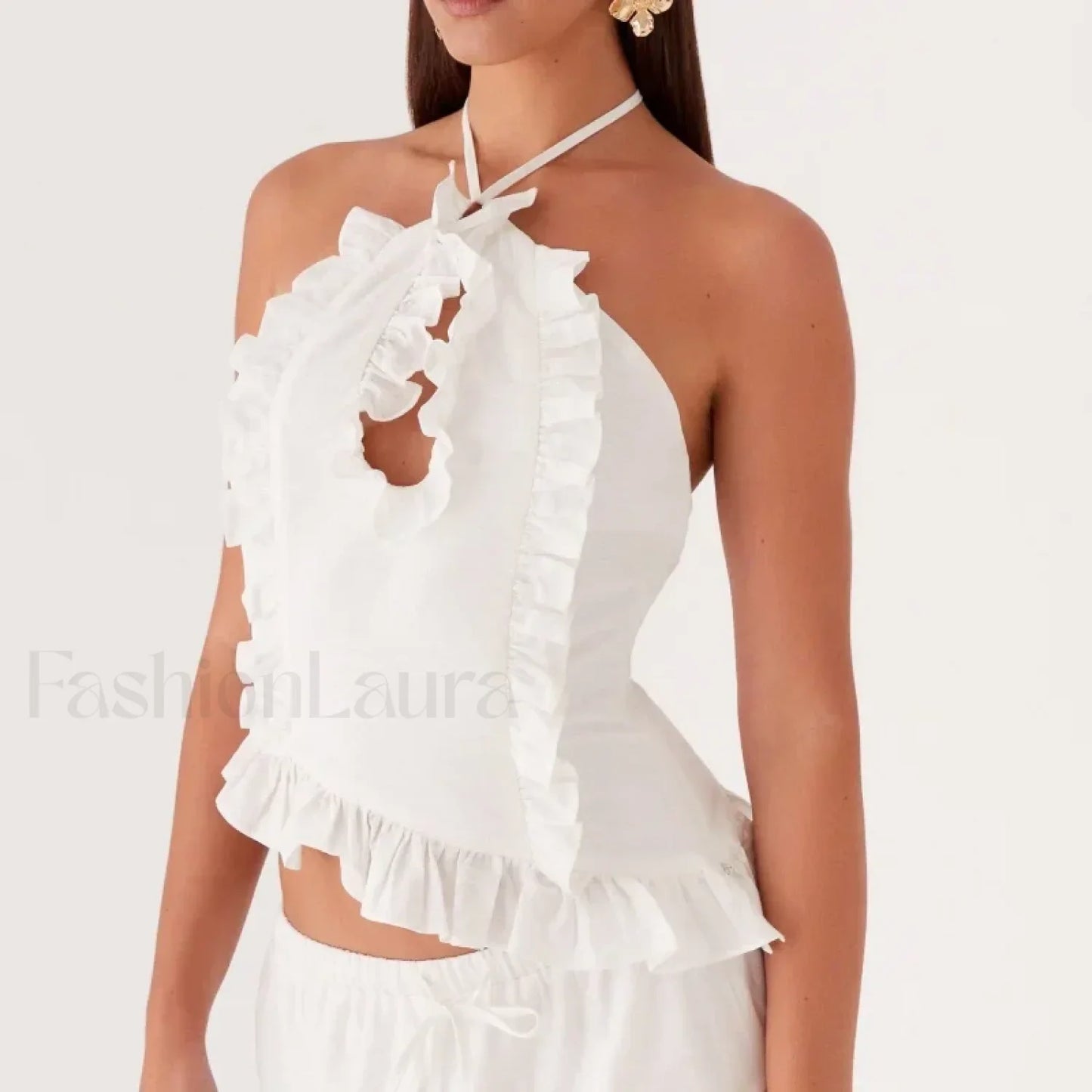 Lace Ruffle Halter Crop Top
