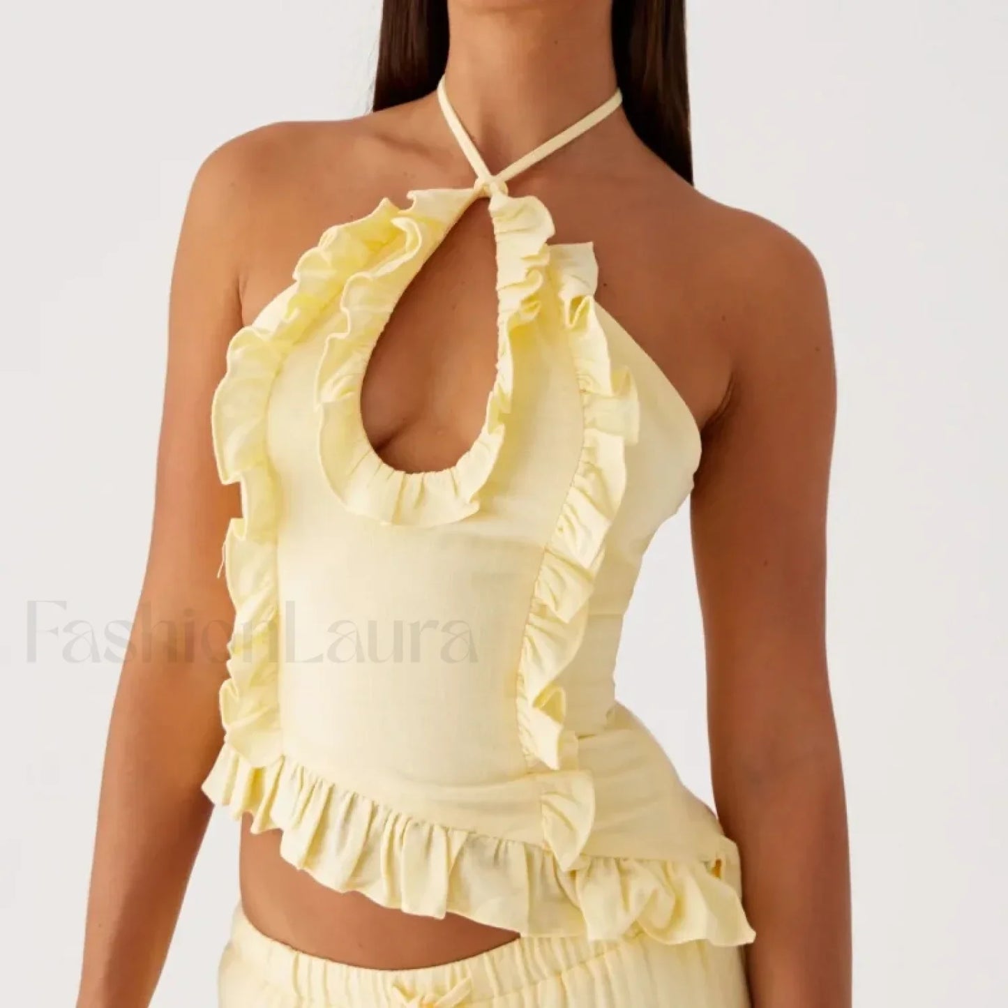 Lace Ruffle Halter Crop Top