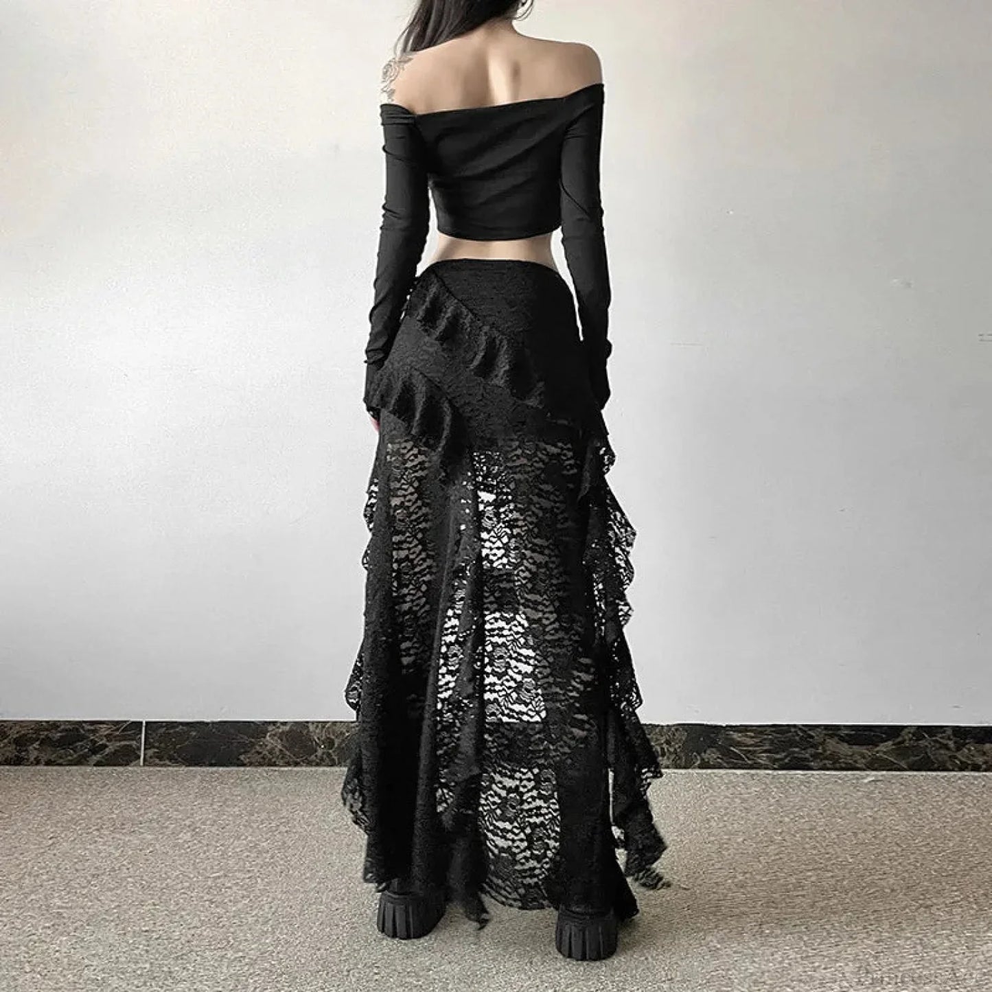 Lace Ruffles Patchwork Mini Skirt