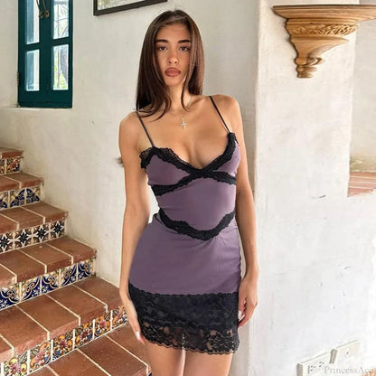 Lace Slim Spaghetti Strap Mini Vacation Dress