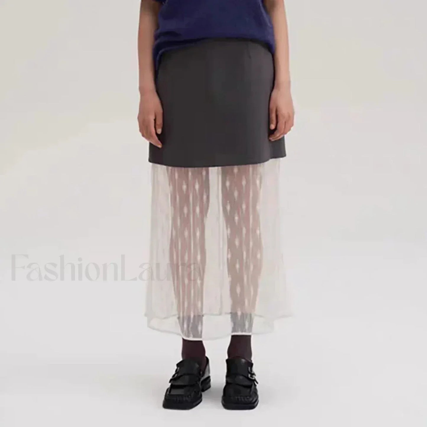 Lace Splicing Straight Zipper Skirt