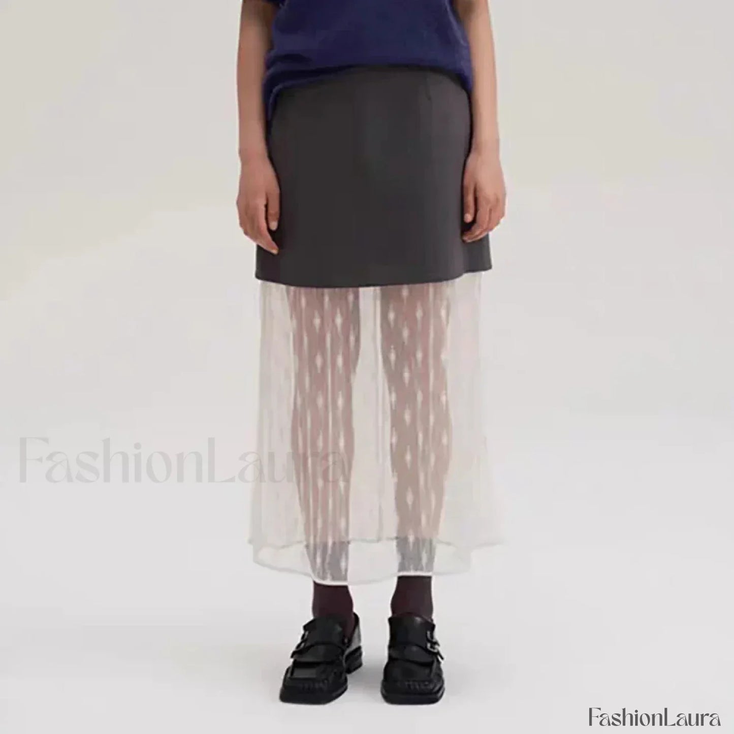Lace Splicing Straight Zipper Skirt