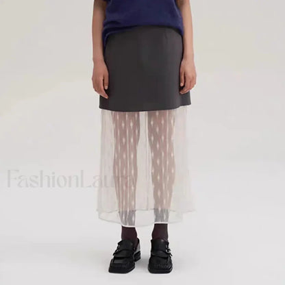 Lace Splicing Straight Zipper Skirt