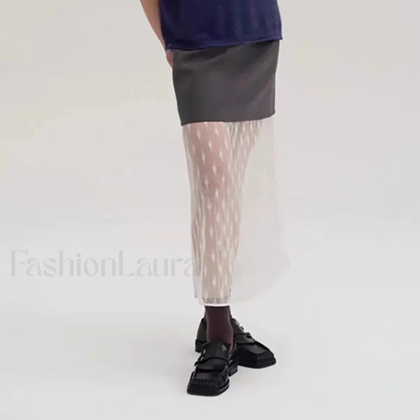 Lace Splicing Straight Zipper Skirt