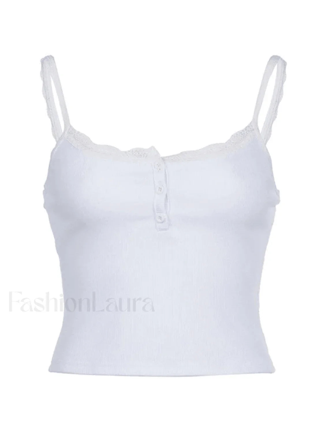 Lace Trim Button-Up Ribbed Crop Cami Top