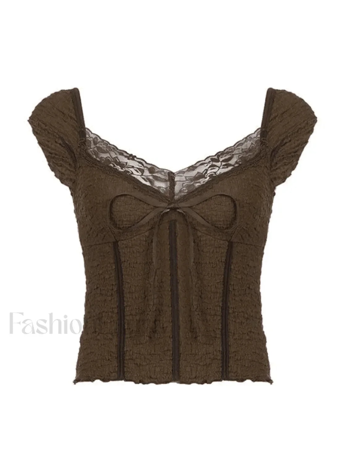 Lace Trim Crinkle Cropped Blouse