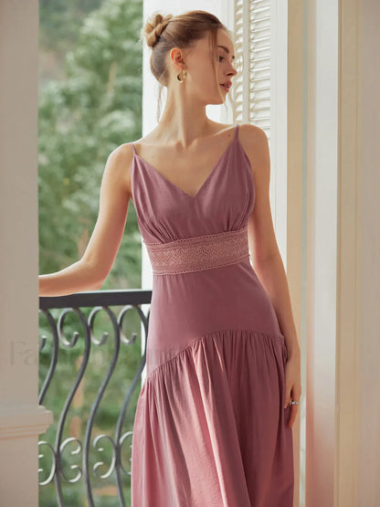 Lace Trim Layered Trendy Hem Cami Long Dress