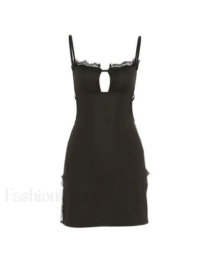 Lace Trim Split Open Back Mini Dress