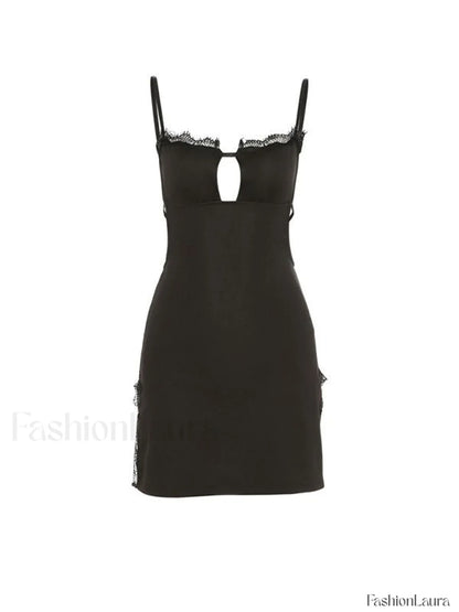 Lace Trim Split Open Back Mini Dress