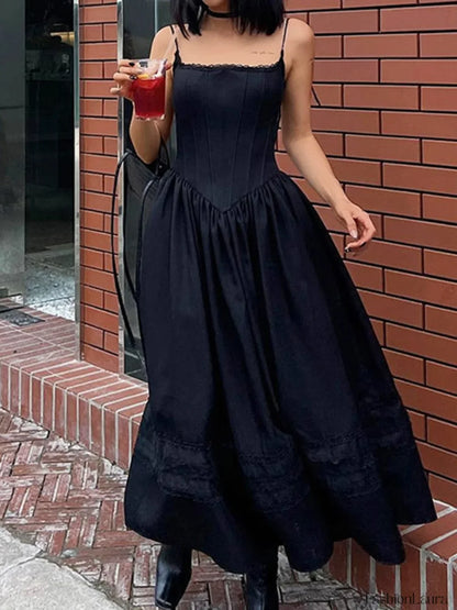 Lace Up Corset Black Maxi Dress