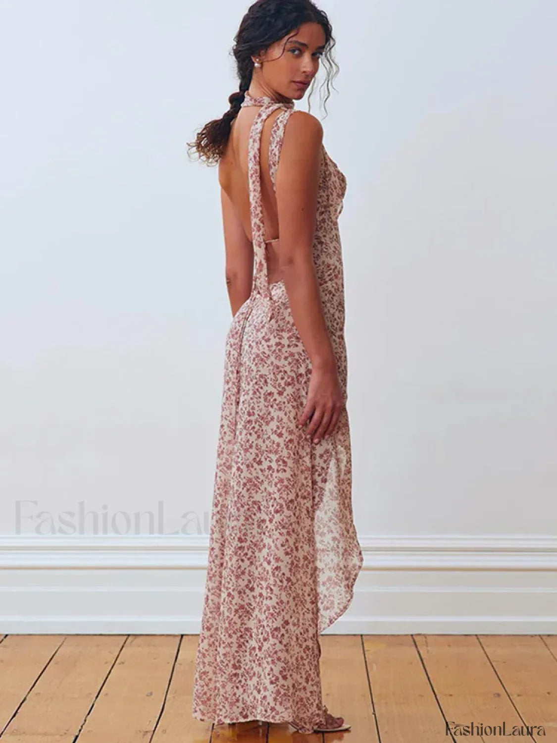 Lace-Up Side Slit Floral Dress