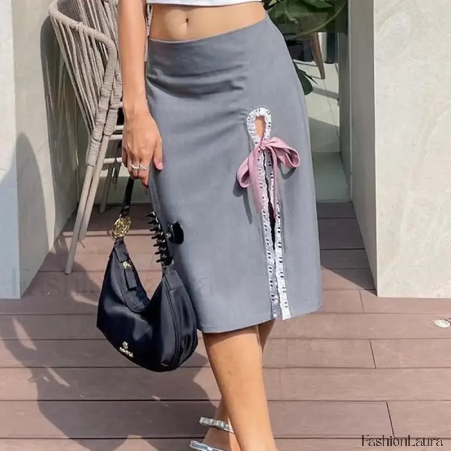Lace-Up Split A-Line Elegant Skirt