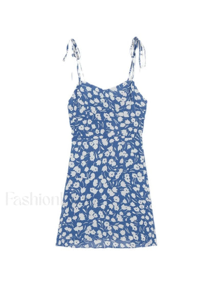 Lace Up Summer Floral Mini Dress