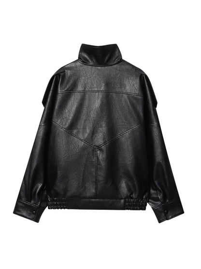 Faux Leather Bomber Jacket For Women Snap Button Office Coat Demi Season Style
