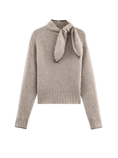 Bowknot High Neck Knit Pullover Long Sleeve