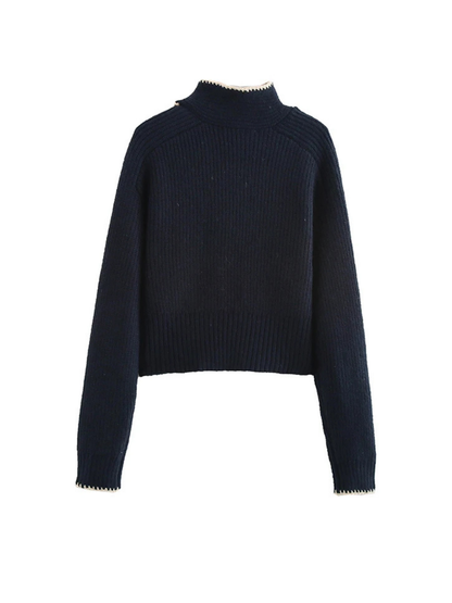 Bowknot High Neck Knit Pullover Long Sleeve