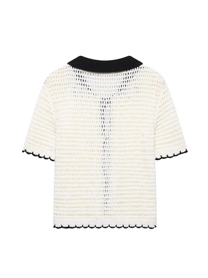 Beige Bow Lace Up Knit Sweater With Lapel Neck