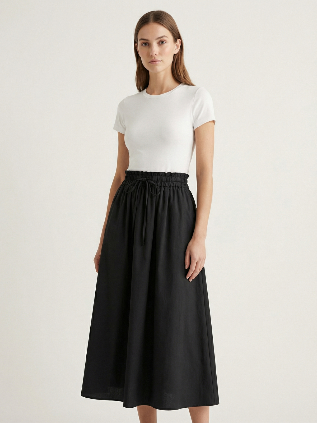 Drawstring Aline Flowy Office Maxi Skirt