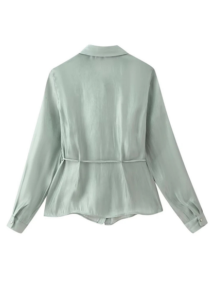 Lapel Collar Semi Sheer Blouse