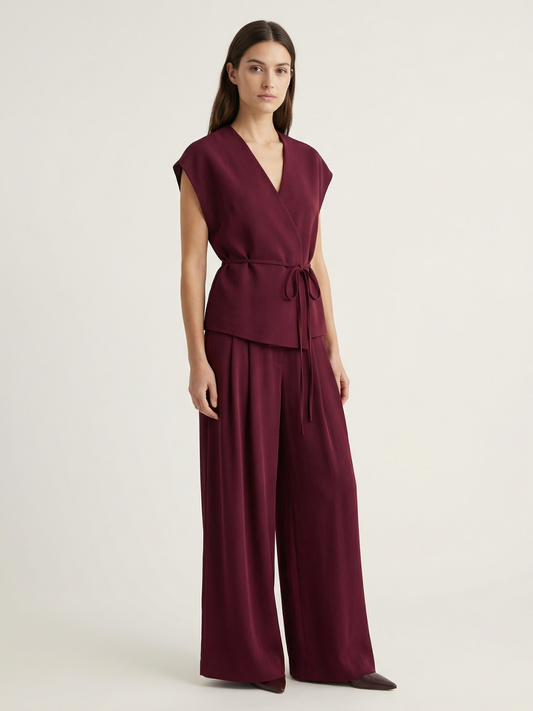 Chic Belted Sleeveless VNeck Suit