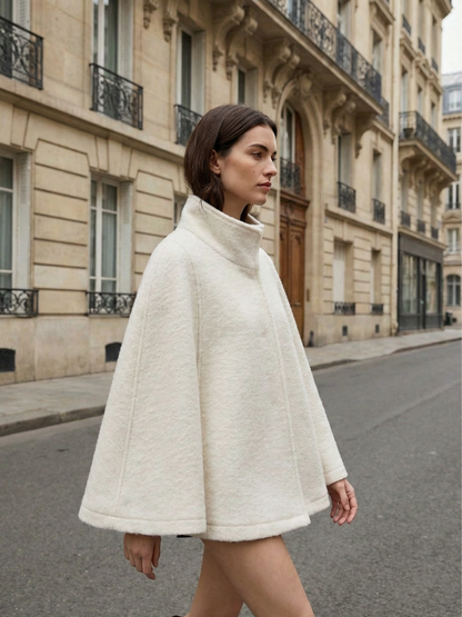 Teddy Cape Jacket With Front Zipper Stand Collar
