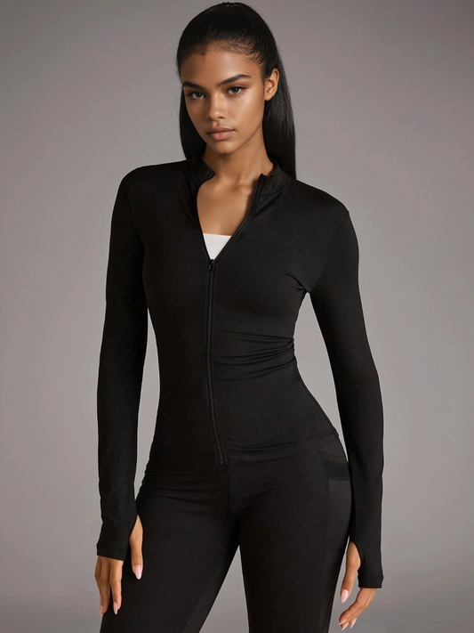 Slim Fit Padded Zip Jacket Stand Collar For Running And Exercise In Black Activewear