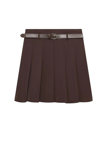 Belted High Waist Pleated Mini Skirt