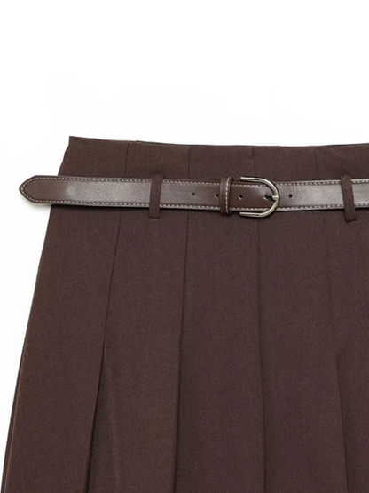 Belted High Waist Pleated Mini Skirt