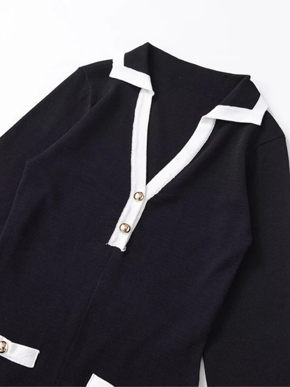 Lapel Collar Knit A-line Dress
