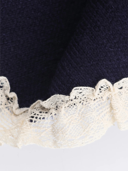 Retro Lace Collar Knit Cardigan Coat For Women With Long Sleeves