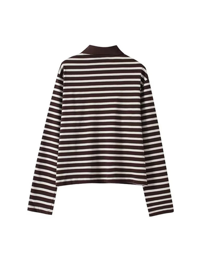 Striped Knit Lapel Collar Sweater