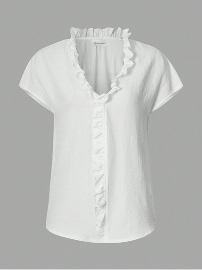 Navy Batwing Frill Blouse